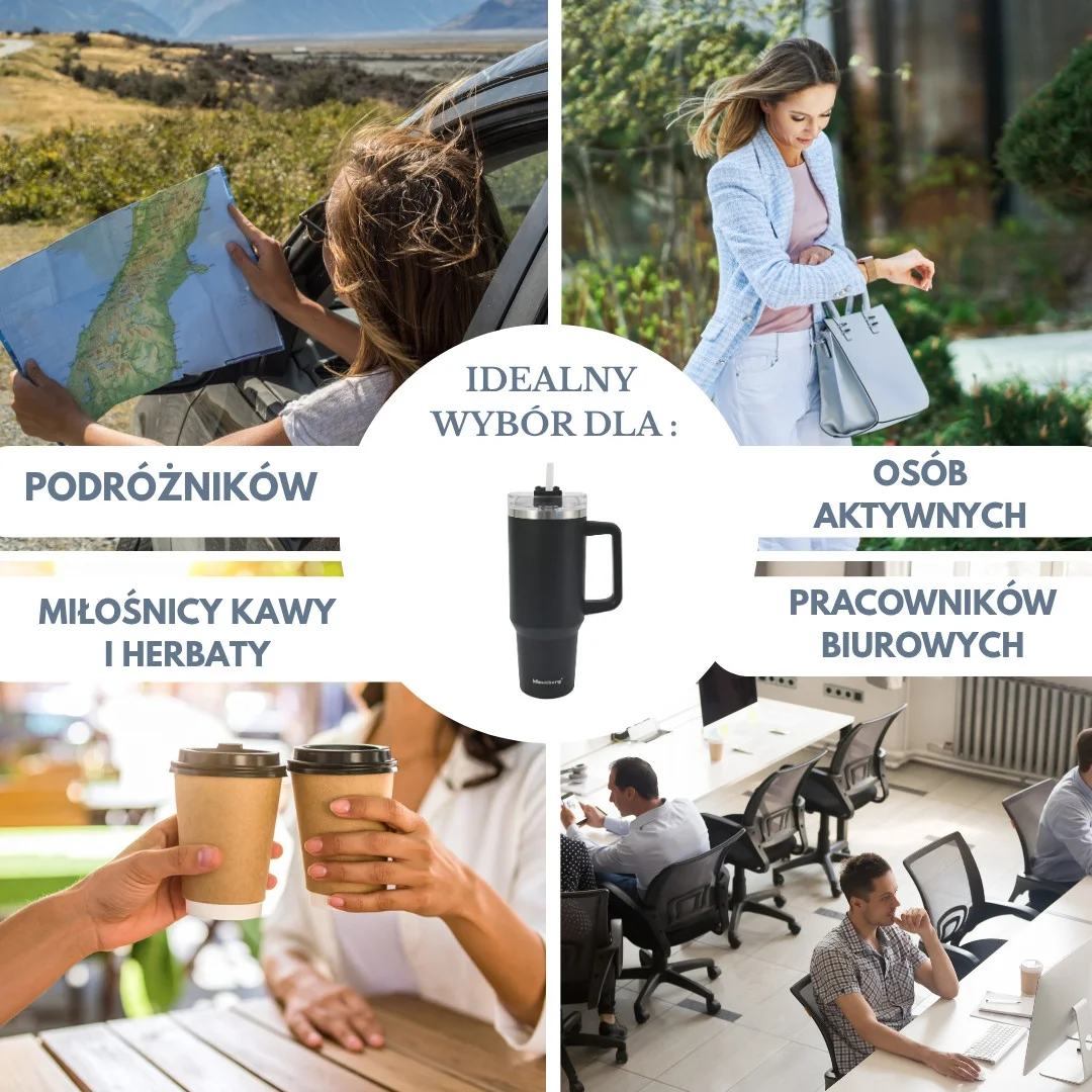 Kubek termiczny ze słomką, czarny, 1100 ml, stal nierdzewna, Klausberg, KB-7942 — zdjęcie 3