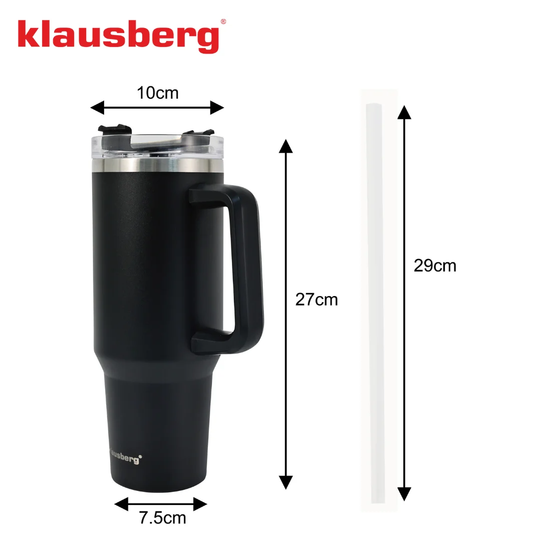Kubek termiczny ze słomką, czarny, 1100 ml, stal nierdzewna, Klausberg, KB-7942 — zdjęcie 4