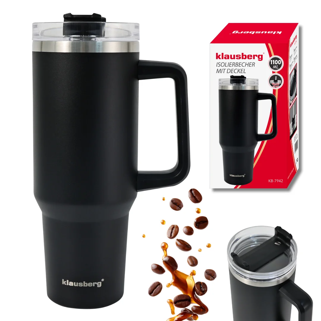 Kubek termiczny ze słomką, czarny, 1100 ml, stal nierdzewna, Klausberg, KB-7942 — zdjęcie 9