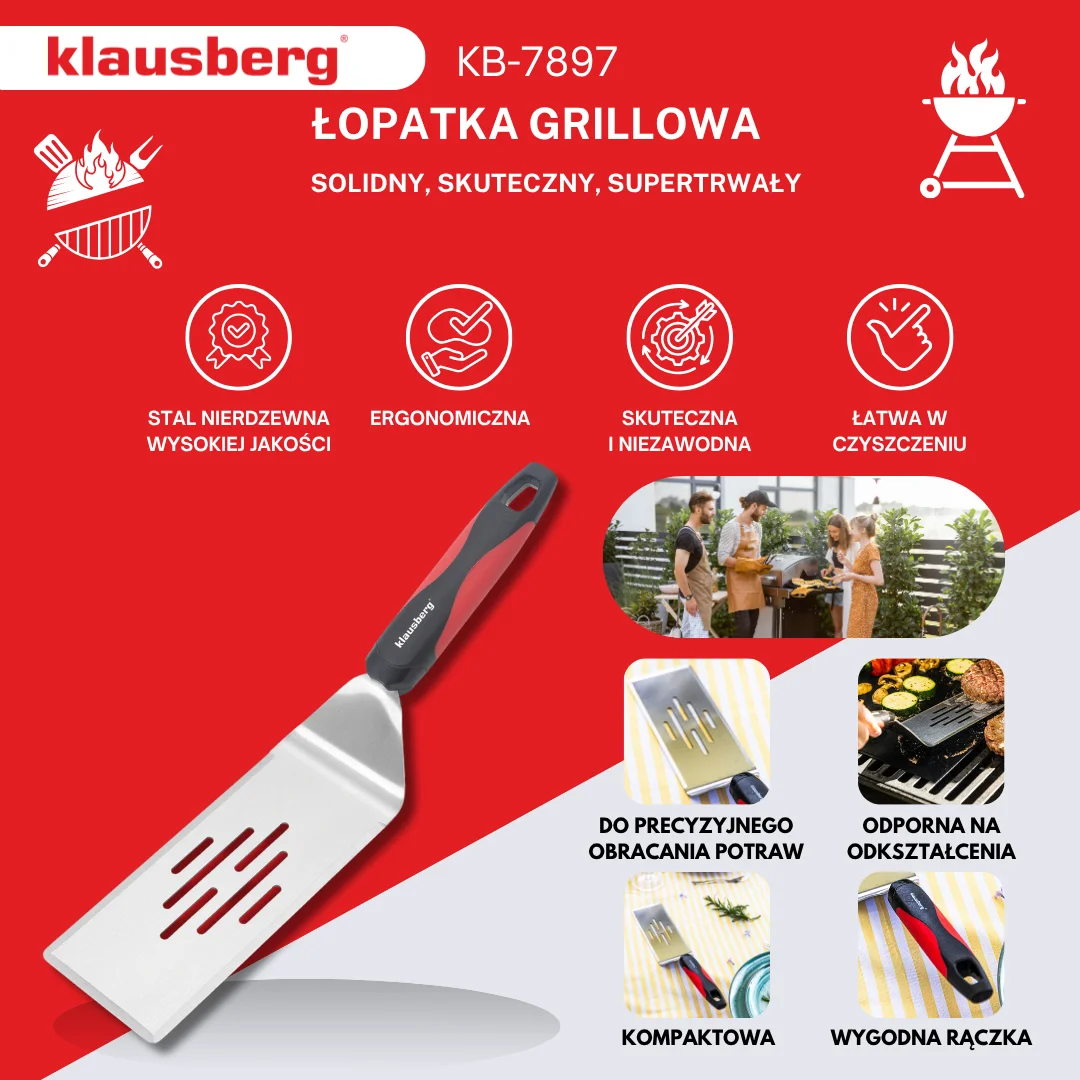 Łopatka grillowa, 36 cm, stal nierdzewna, uchwyt z tworzywa, Klausberg, KB-7897 — zdjęcie 4