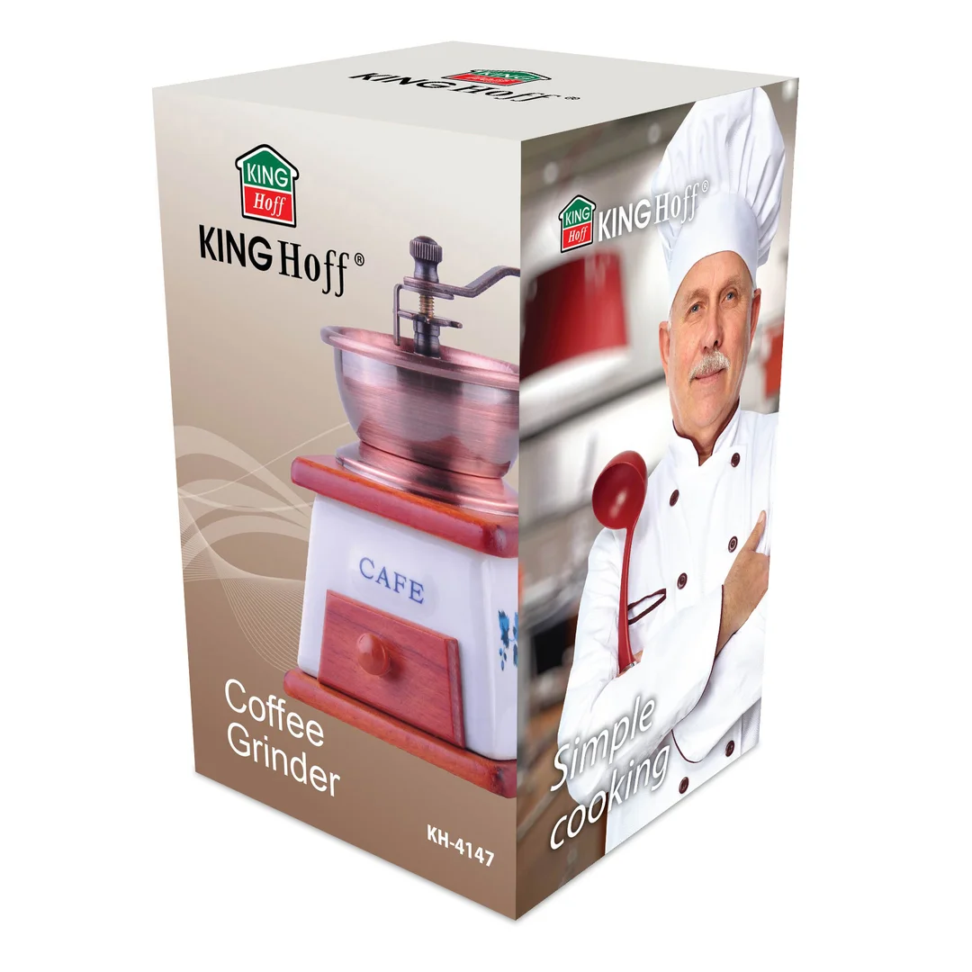 Młynek do kawy, ceramika-drewno-stal, w kwiaty Kinghoff — zdjęcie 4