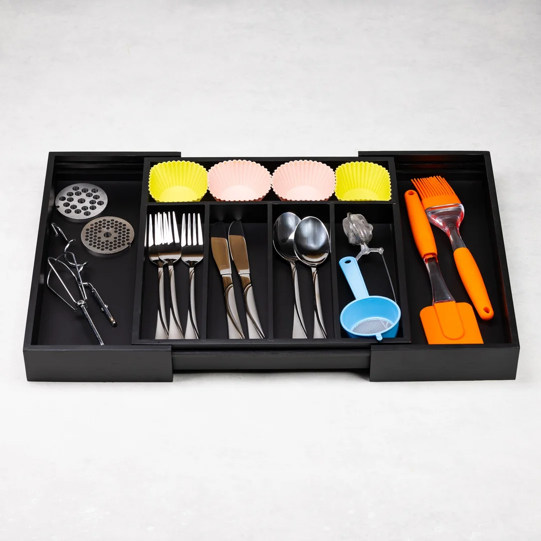 Organizer bambusowy do szuflady, czarny, 52x31,5x5 KINGHoff — zdjęcie 7