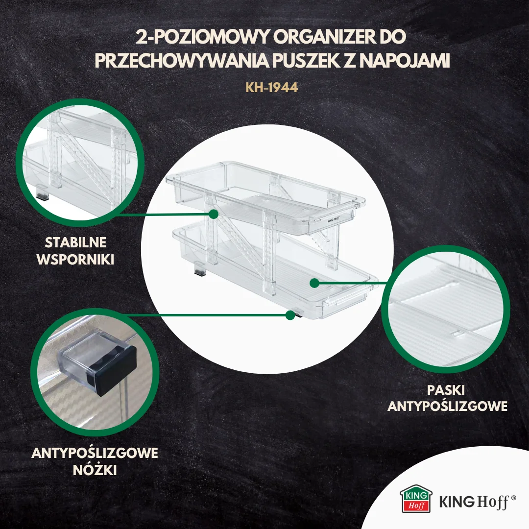 Organizer na puszki, regulowany, 2-poziomowy, przezroczysty, KINGHoff, KH-1944 — zdjęcie 12