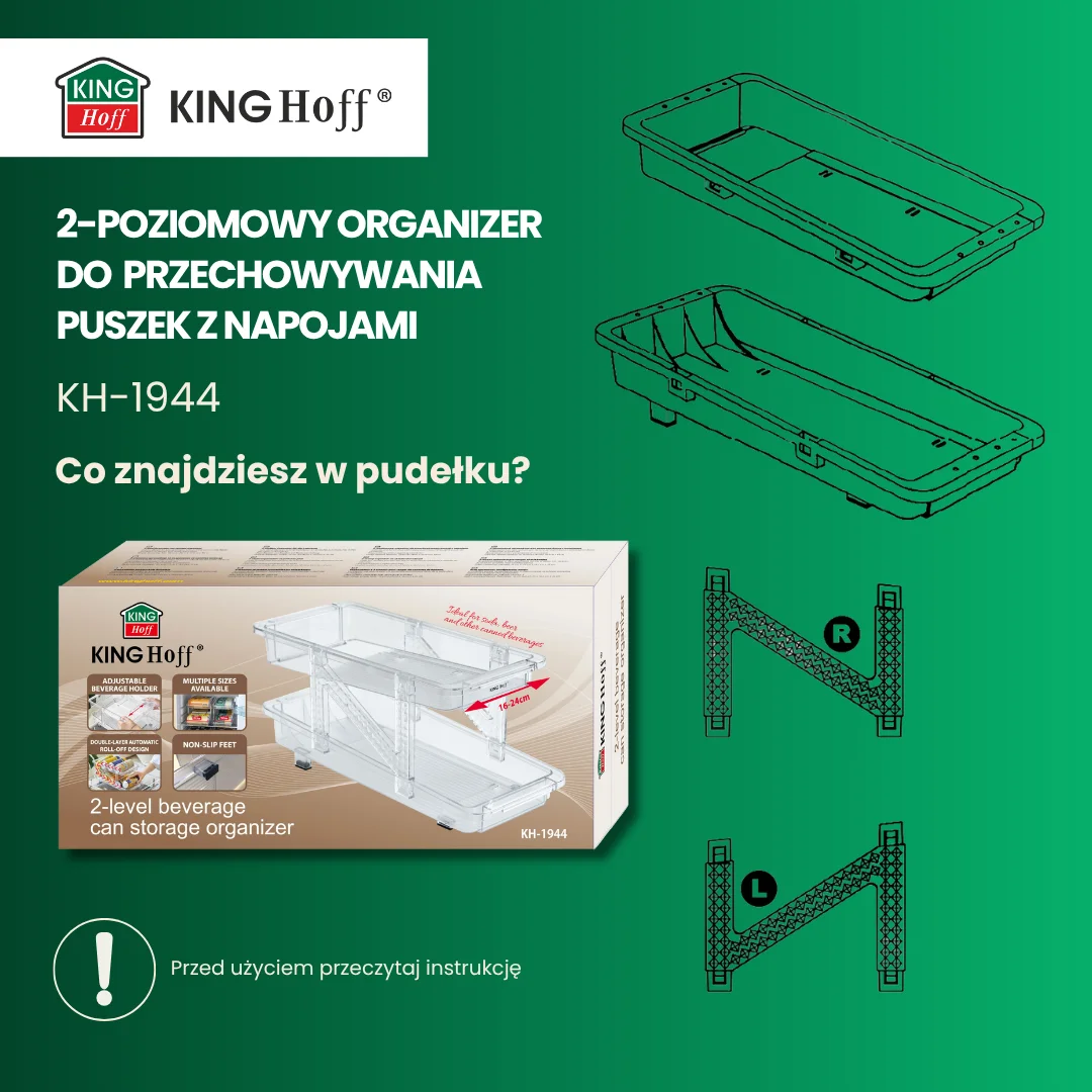 Organizer na puszki, regulowany, 2-poziomowy, przezroczysty, KINGHoff, KH-1944 — zdjęcie 13