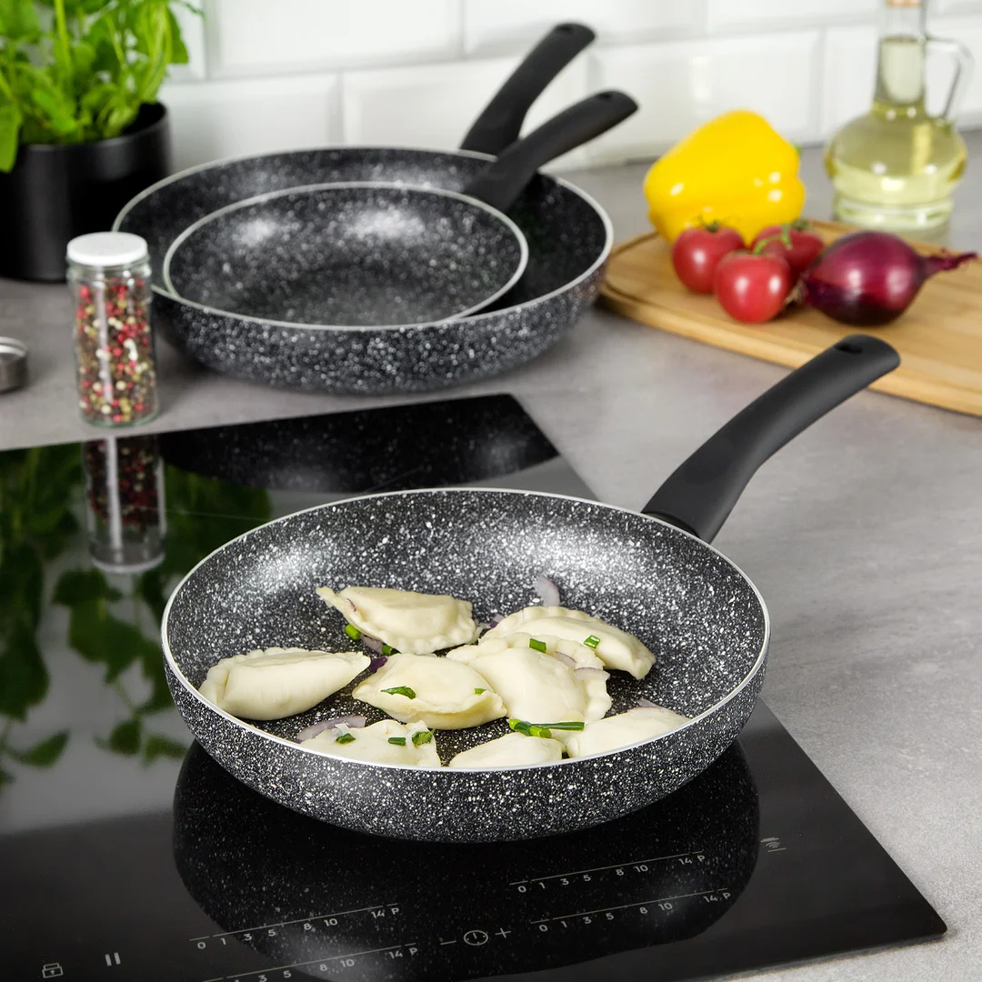 Patelni aluminium, zestaw 3 elementy, czarny marmurek Ø20/24/28cm,Kinghoff — zdjęcie 2