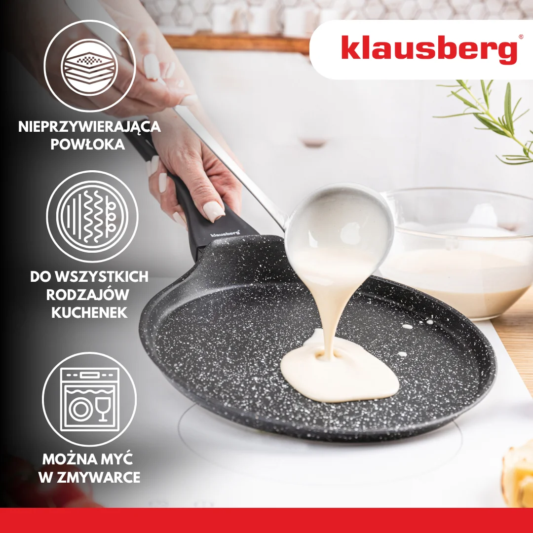 Patelnia do naleśników 24 cm, marmurkowa powłoka nieprzywierająca, aluminiowa, indukcja, Klausberg, KB-7957 — zdjęcie 4