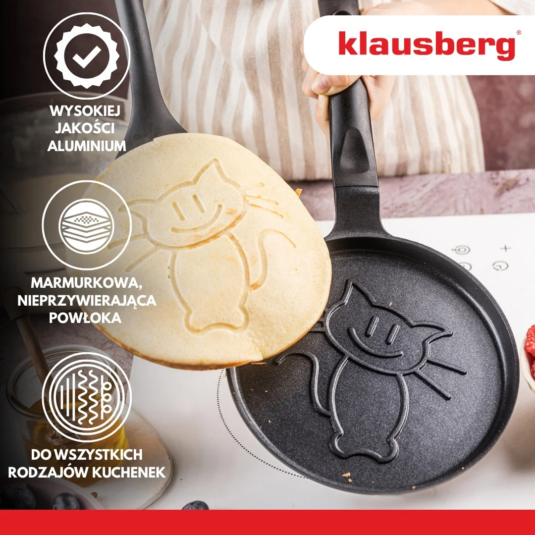 Patelnia do naleśników, wzór kotek, aluminiowa, nieprzywierająca powłoka, czarna, Ø18 cm, Klausberg, KB-7973 — zdjęcie 5