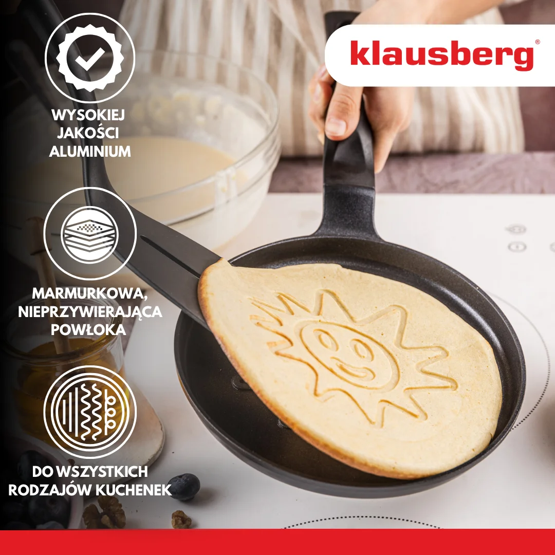 Patelnia do naleśników, wzór słoneczko, aluminiowa, nieprzywierająca powłoka, czarna, Ø18 cm, Klausberg, KB-7972 — zdjęcie 3