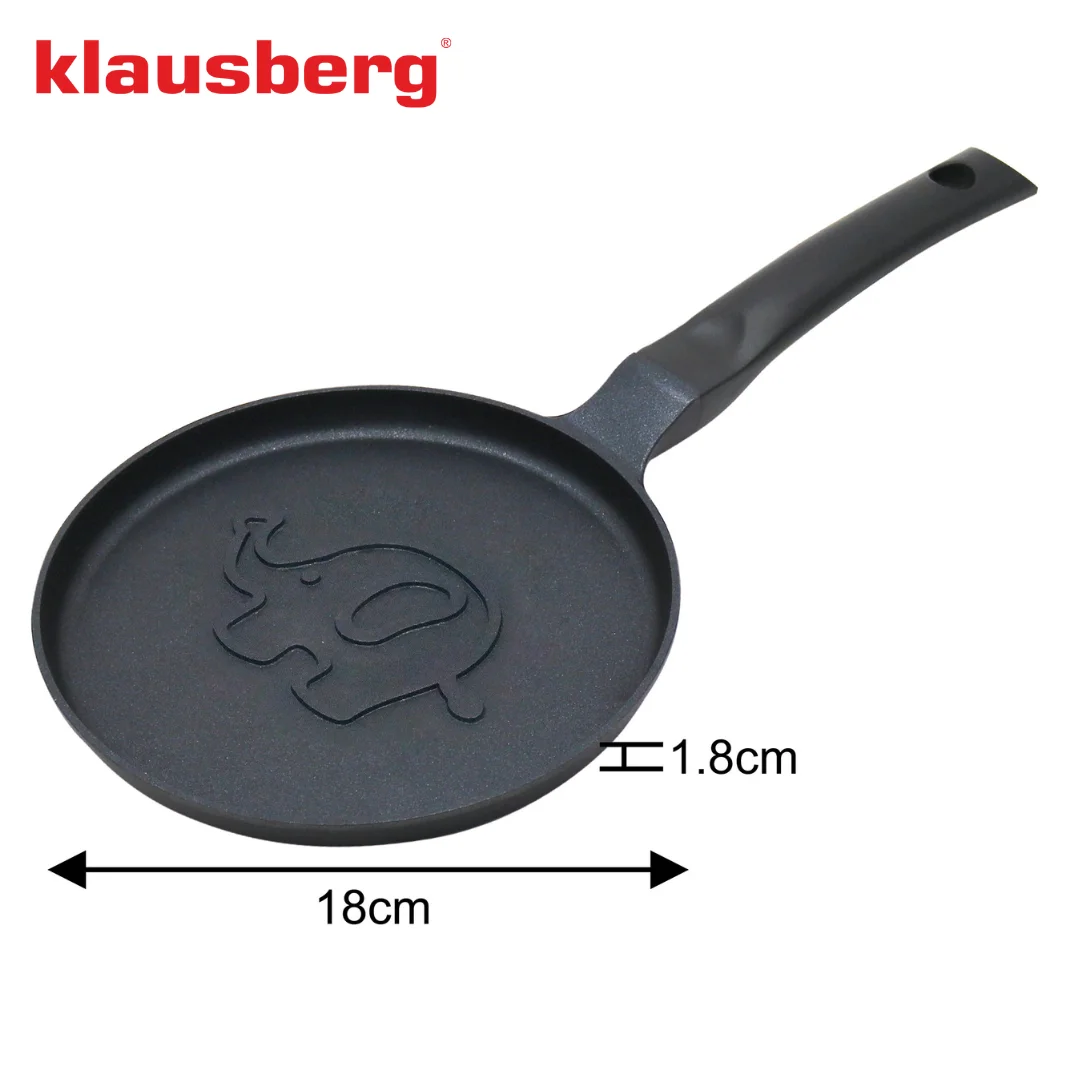 Patelnia do naleśników, wzór słonik, aluminiowa, nieprzywierająca powłoka, czarna, Ø18 cm, Klausberg, KB-7974 — zdjęcie 5