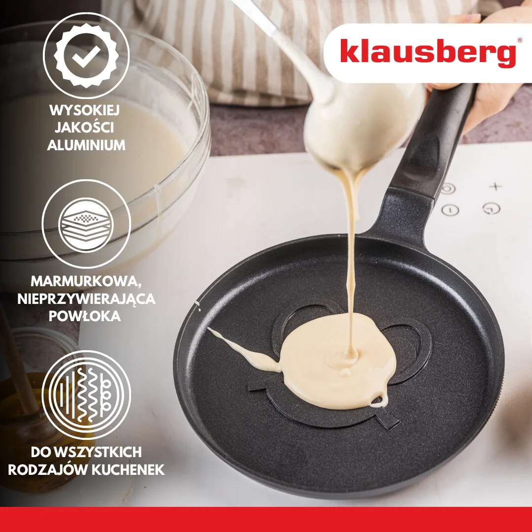 Patelnia do naleśników, wzór uśmiechnięta buźka, aluminiowa, nieprzywierająca powłoka, czarna, Ø18 cm, Klausberg, KB-7971 — zdjęcie 3