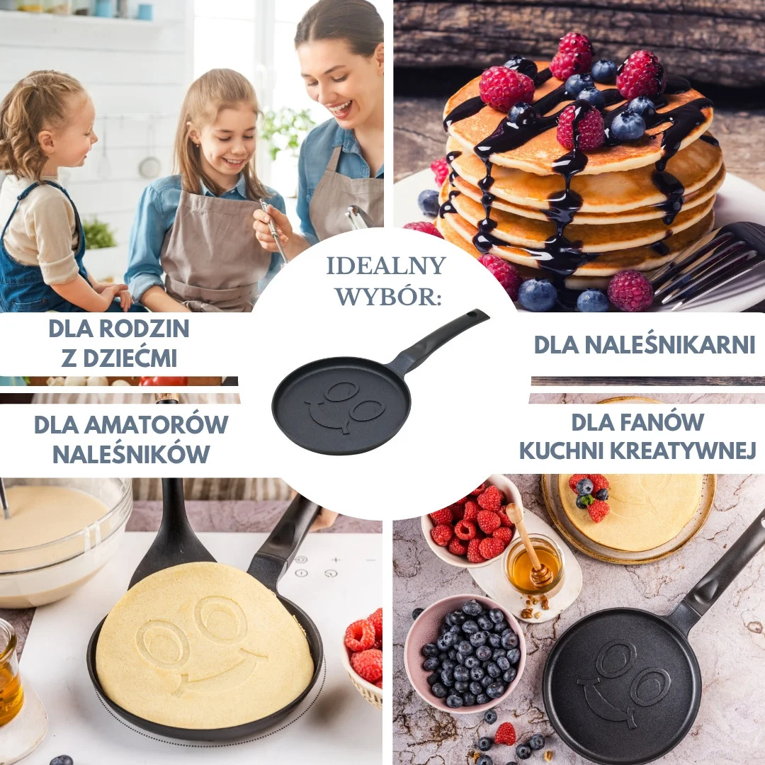 Patelnia do naleśników, wzór uśmiechnięta buźka, aluminiowa, nieprzywierająca powłoka, czarna, Ø18 cm, Klausberg, KB-7971 — zdjęcie 4