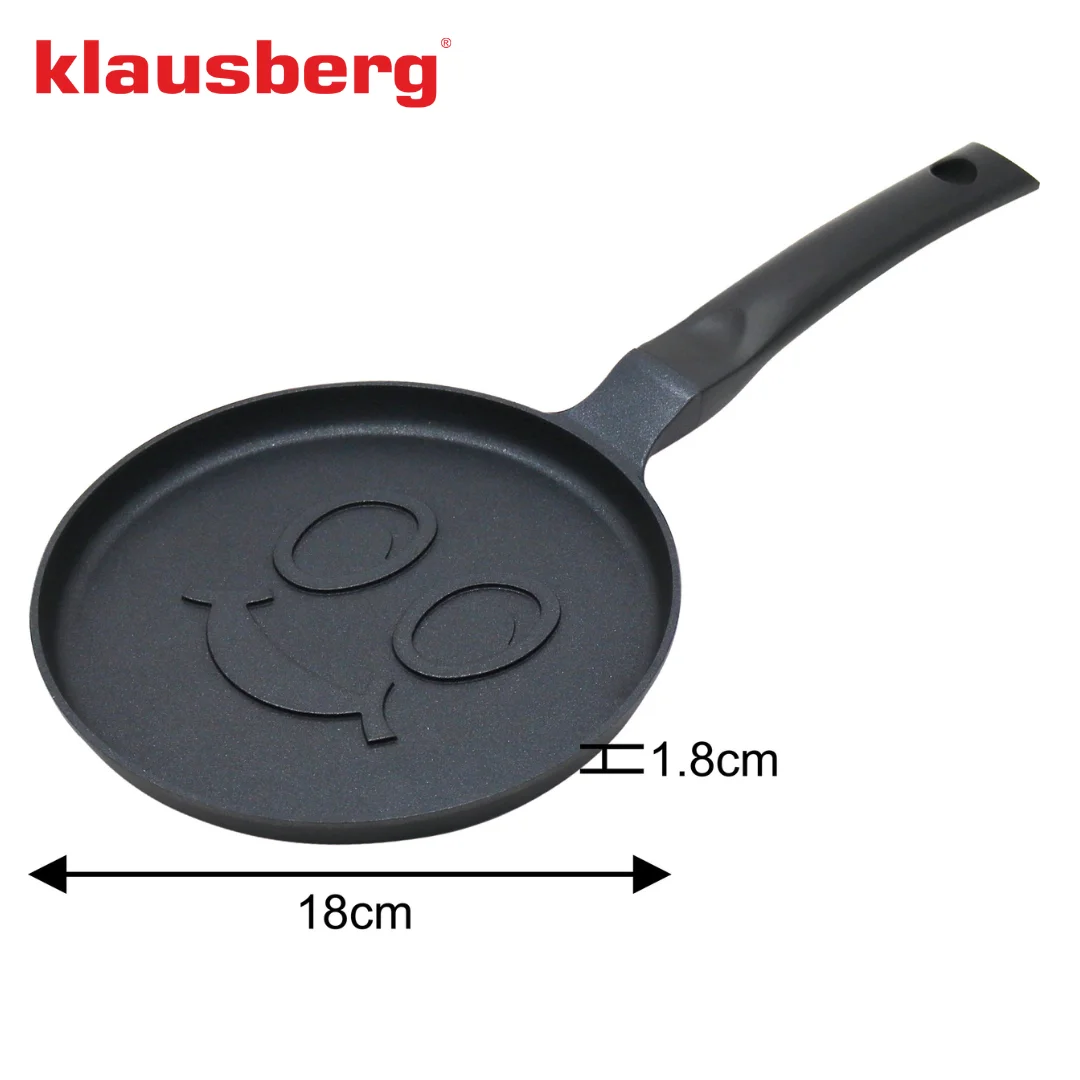 Patelnia do naleśników, wzór uśmiechnięta buźka, aluminiowa, nieprzywierająca powłoka, czarna, Ø18 cm, Klausberg, KB-7971 — zdjęcie 5