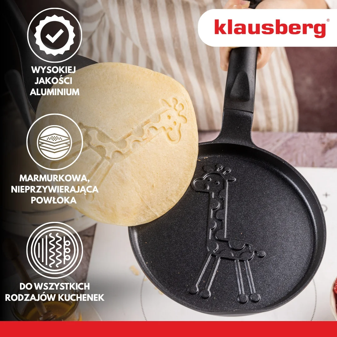 Patelnia do naleśników, wzór żyrafa, aluminiowa, nieprzywierająca powłoka, czarna, Ø18 cm, Klausberg, KB-7975 — zdjęcie 4