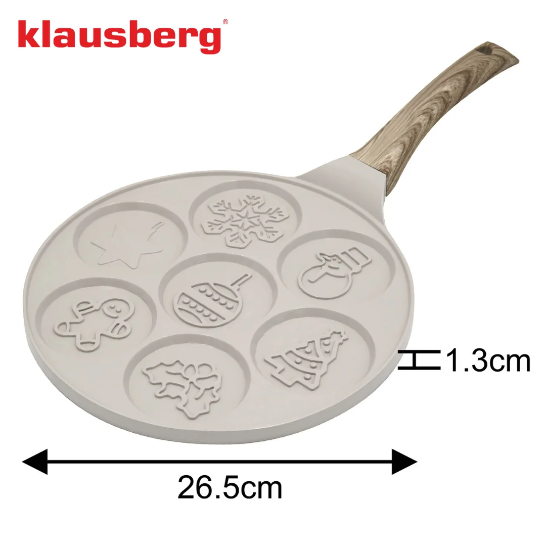 Patelnia do placków, bożonarodzeniowe wzory, aluminiowa, powłoka nieprzywierająca, beżowa, Ø26,5 cm, Klausberg, KB-7970 — zdjęcie 5