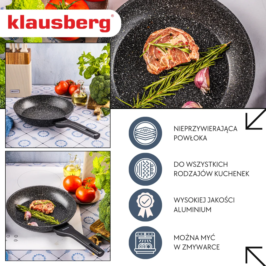 Patelnia marmurowa 24 cm czarna, nieprzywierająca, Klausberg KB-7988 — zdjęcie 3