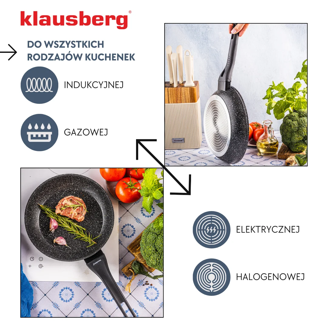 Patelnia marmurowa 24 cm czarna, nieprzywierająca, Klausberg KB-7988 — zdjęcie 5