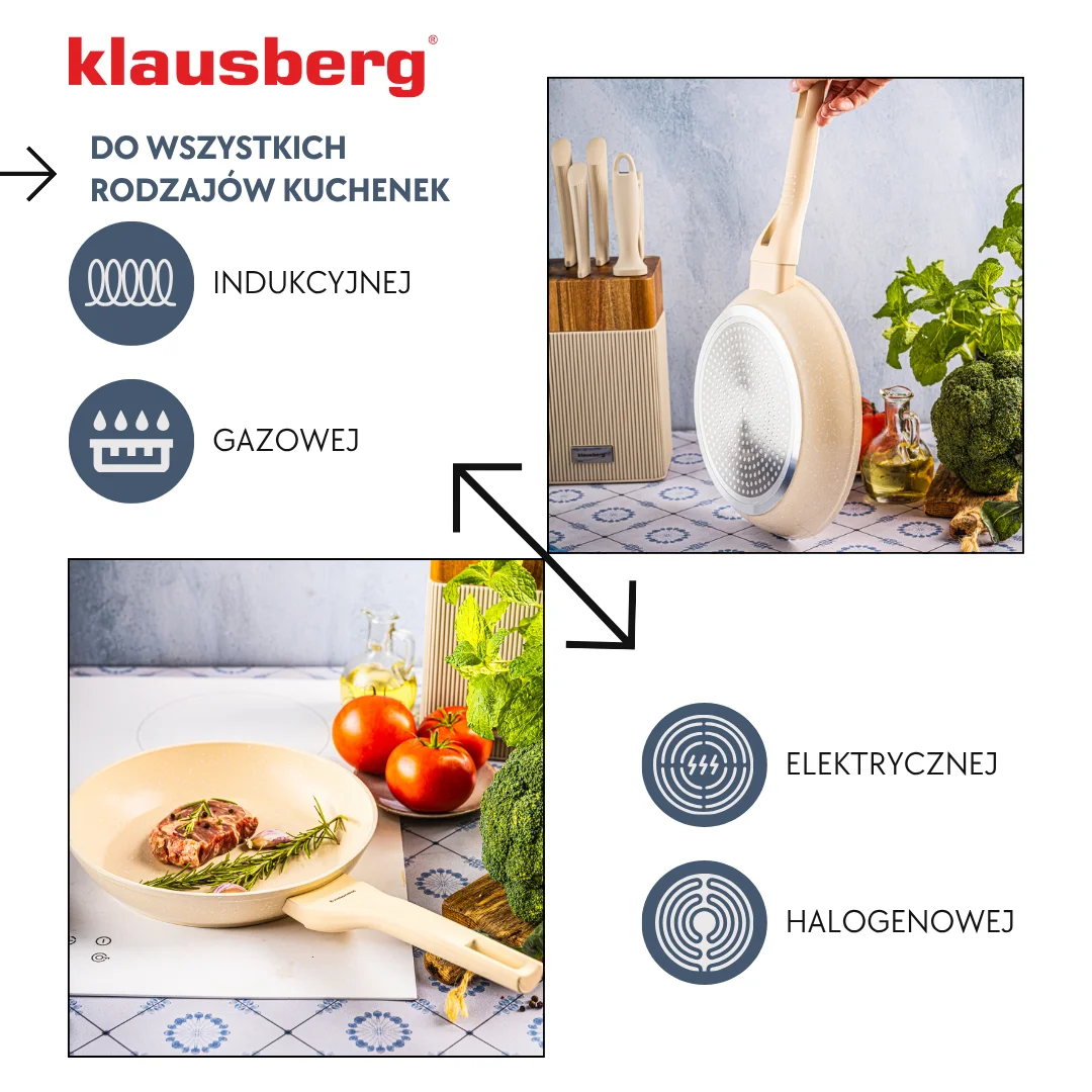 Patelnia marmurowa 24 cm kremowa, nieprzywierająca, Klausberg KB-7989 — zdjęcie 5