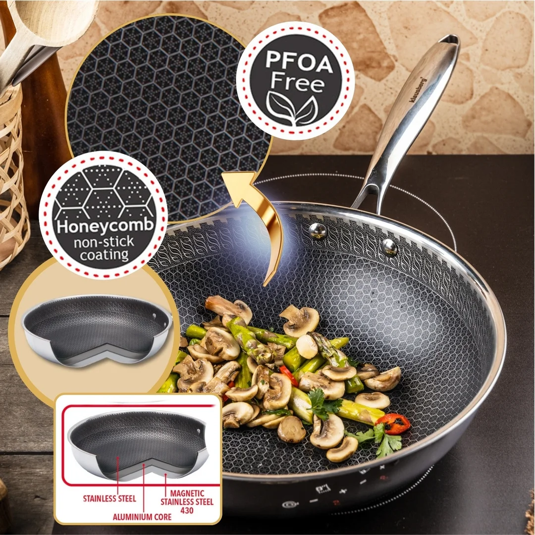 Patelnia powłoka non-stick honeycomb, 28 cm, 3-warstwy, stal 304, PFOA-Free — zdjęcie 3