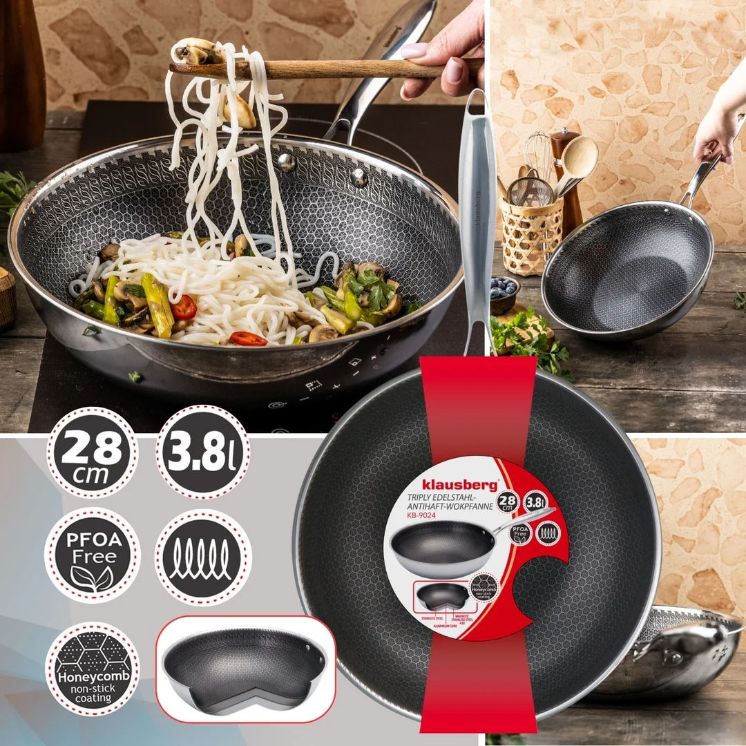 Patelnia powłoka non-stick honeycomb, 28 cm, 3-warstwy, stal 304, PFOA-Free — zdjęcie 5