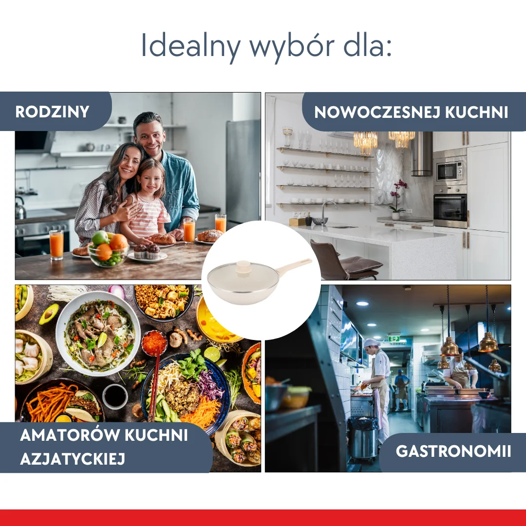 Patelnia WOK marmurowa 28 cm kremowa z pokrywką, Klausberg KB-7991 — zdjęcie 4