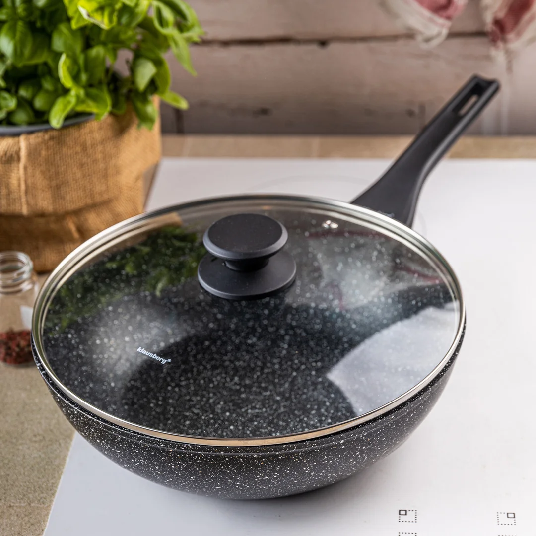 Patelnia WOK marmurowa 28 cm z pokrywką, Klausberg KB-7990 — zdjęcie 2