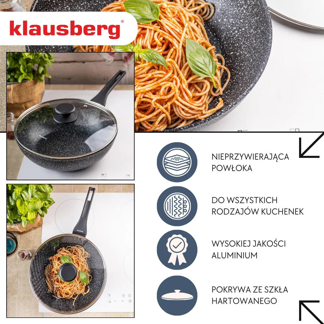 Patelnia WOK marmurowa 28 cm z pokrywką, Klausberg KB-7990 — zdjęcie 3