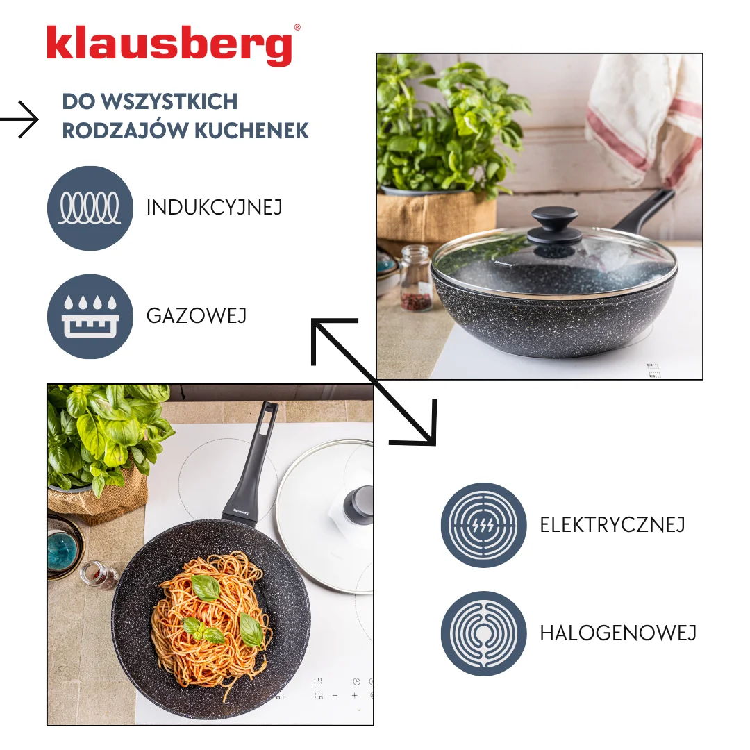Patelnia WOK marmurowa 28 cm z pokrywką, Klausberg KB-7990 — zdjęcie 5