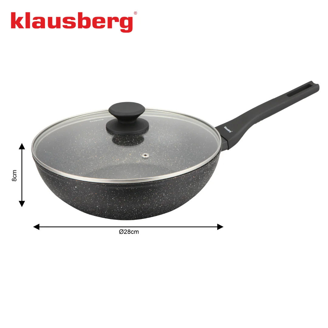 Patelnia WOK marmurowa 28 cm z pokrywką, Klausberg KB-7990 — zdjęcie 6