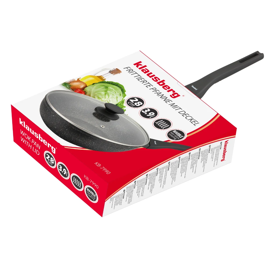Patelnia WOK marmurowa 28 cm z pokrywką, Klausberg KB-7990 — zdjęcie 7