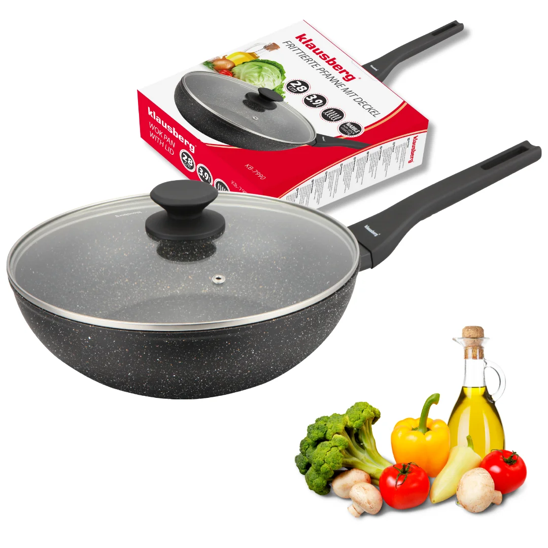 Patelnia WOK marmurowa 28 cm z pokrywką, Klausberg KB-7990 — zdjęcie 8