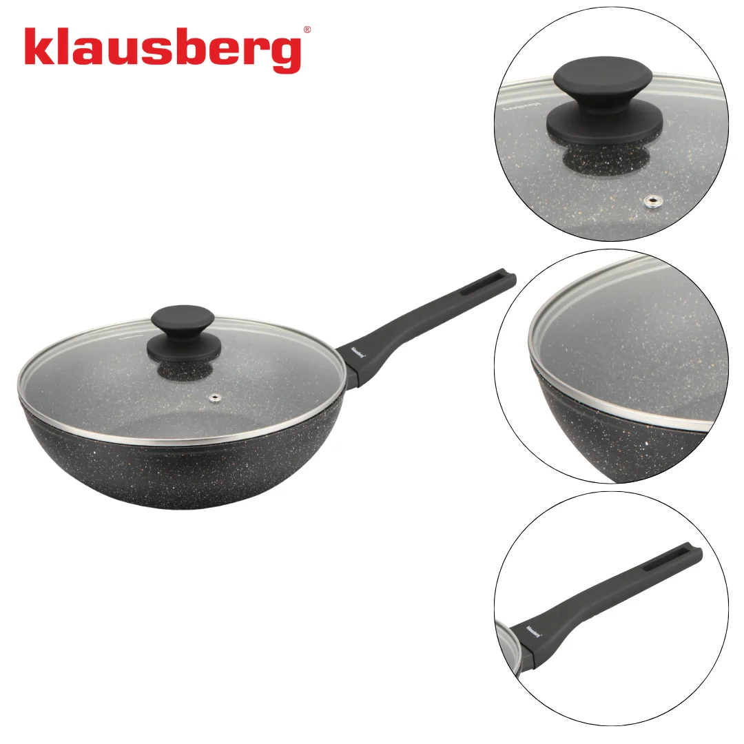 Patelnia WOK marmurowa 28 cm z pokrywką, Klausberg KB-7990 — zdjęcie 9