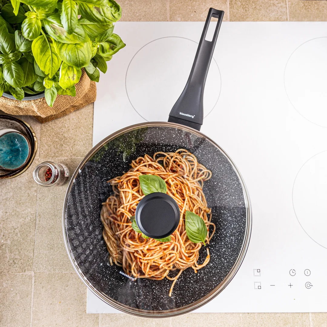 Patelnia WOK marmurowa 28 cm z pokrywką, Klausberg KB-7990 — zdjęcie 11