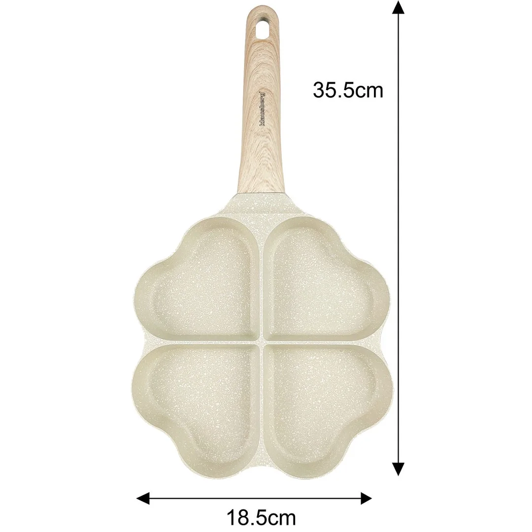 Patelnia z powłoką nieprzywieralną, 4 sekcje w kształcie serca, beżowa z drewnopodobną rączką, 35,5x19,2x2,8cm,Klausberg,KB-7819 — zdjęcie 9