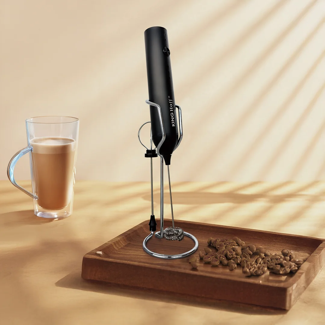 Spieniacz do mleka, USB-C, 3 prędkości, 2 końcówki, z stojak, KINGHoff — zdjęcie 2