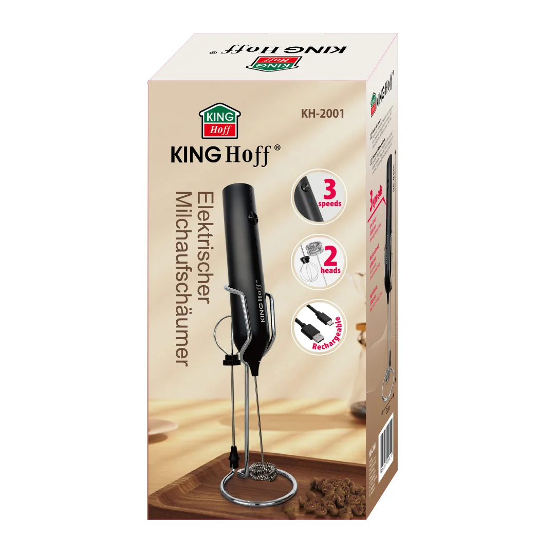 Spieniacz do mleka, USB-C, 3 prędkości, 2 końcówki, z stojak, KINGHoff — zdjęcie 12