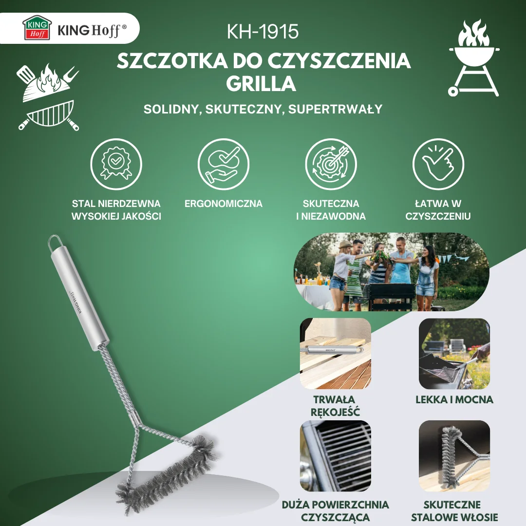 Szczotka do czyszczenia grilla, 41,5cm, stal nierdzewna, KINGHoff, KH-1915 — zdjęcie 3
