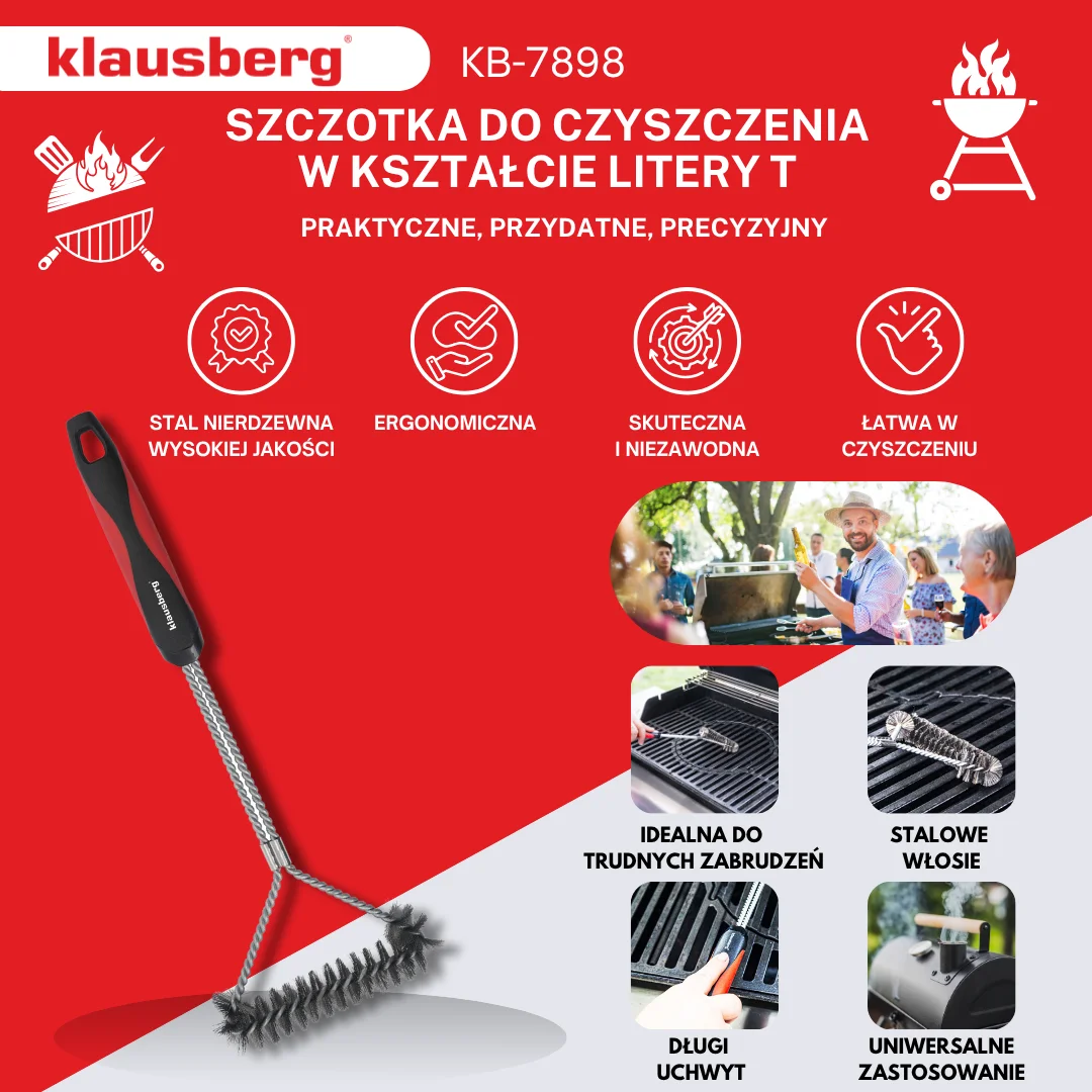Szczotka do czyszczenia grilla, stal nierdzewna, uchwyt z tworzywa, Klausberg, KB-7898 — zdjęcie 3