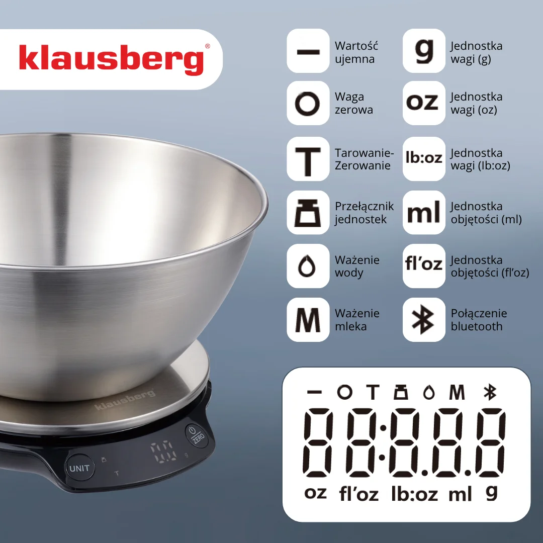 Waga kuchenna dietetyczna z miska, 1,8L, Bluetooth, aplikacją — zdjęcie 13