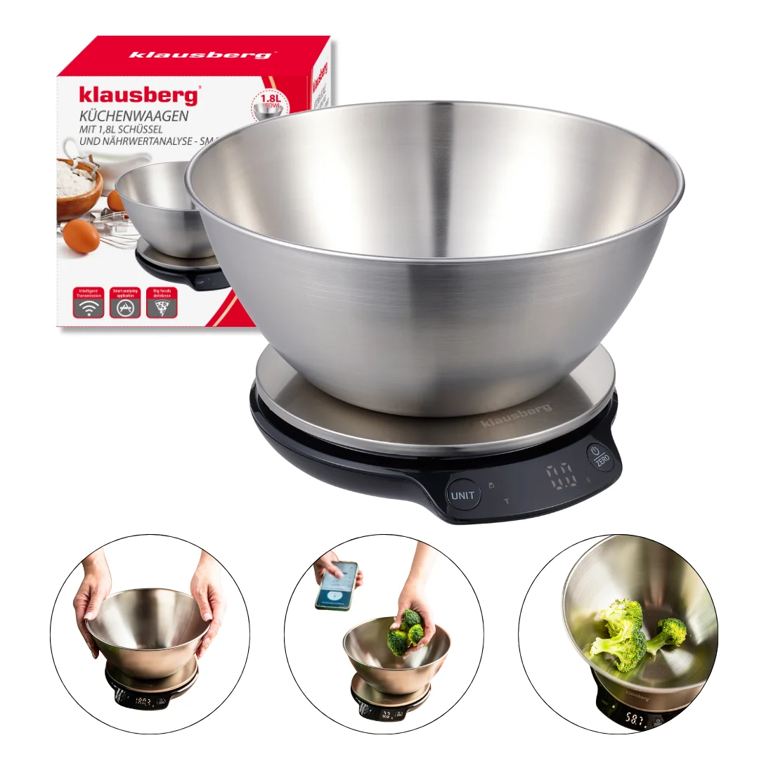 Waga kuchenna dietetyczna z miska, 1,8L, Bluetooth, aplikacją — zdjęcie 6