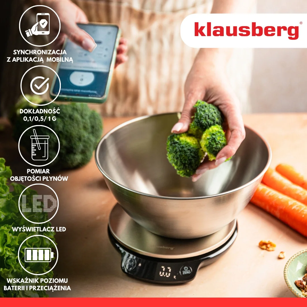 Waga kuchenna dietetyczna z miska, 1,8L, Bluetooth, aplikacją — zdjęcie 10