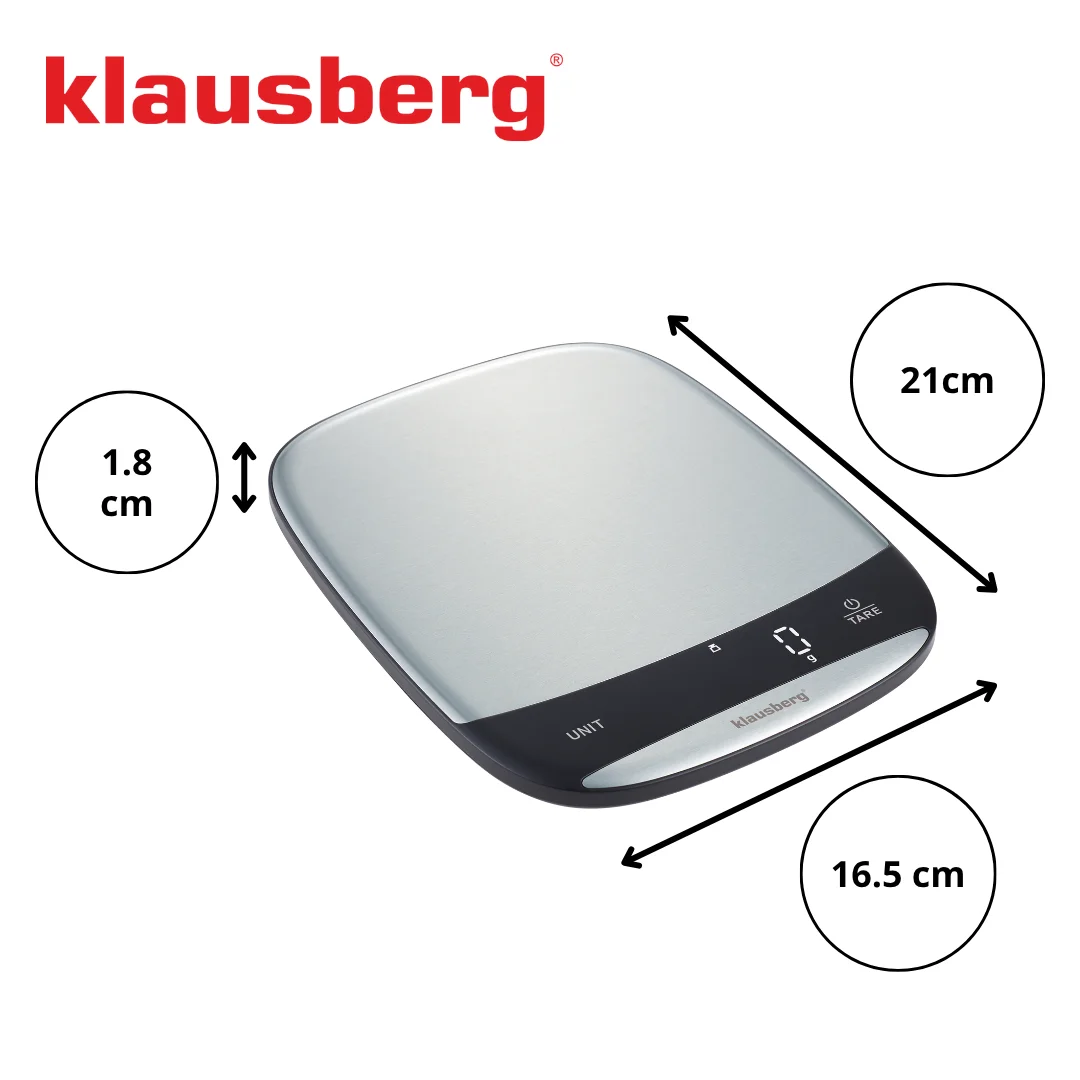 Waga kuchenna LED, 10 kg dokładność 1 g, USB-C, tarowanie, Klausberg — zdjęcie 7