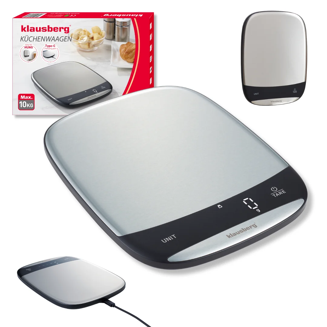 Waga kuchenna LED, 10 kg dokładność 1 g, USB-C, tarowanie, Klausberg — zdjęcie 11