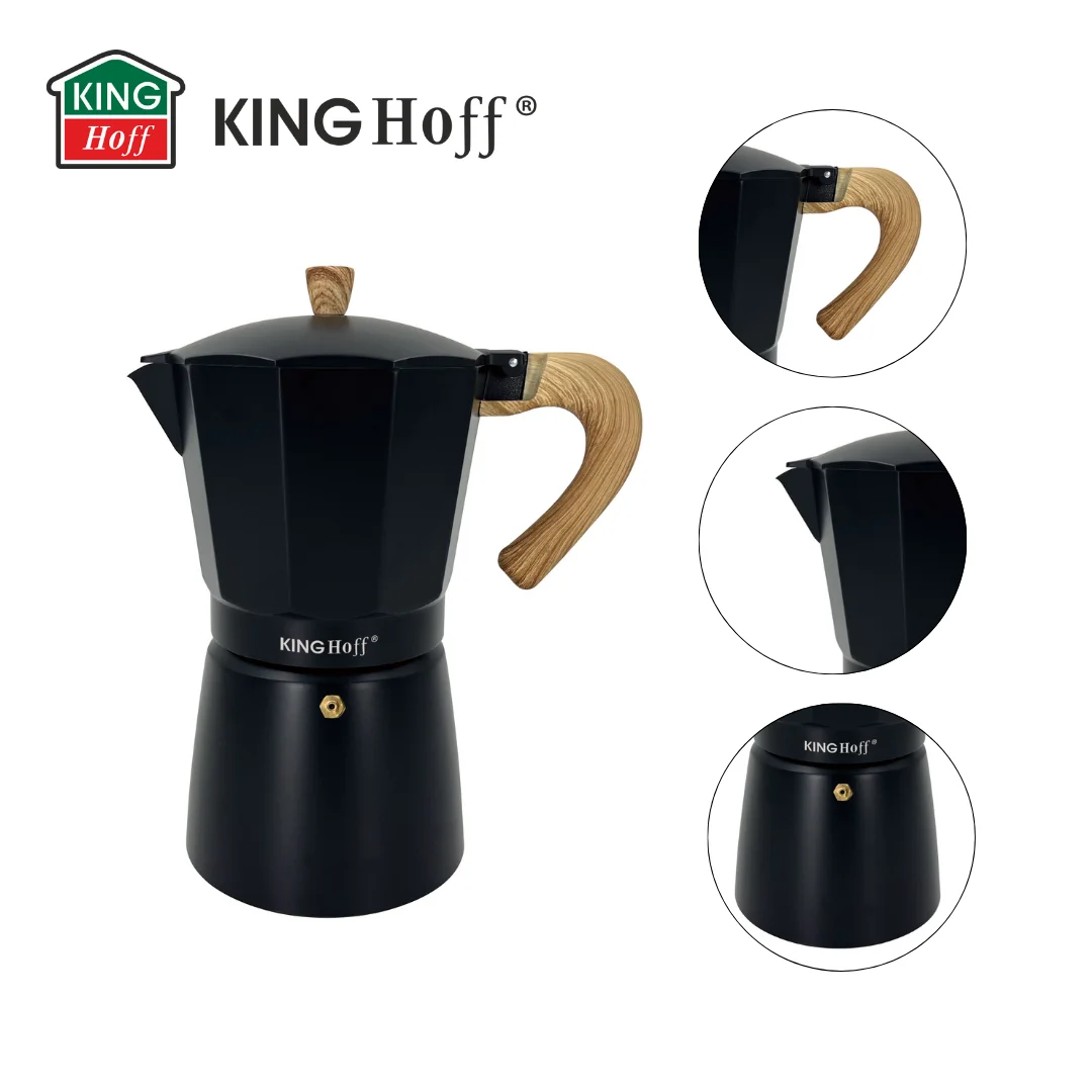 Zaparzacz do kawy espresso, aluminium, 12 filiżanek , czarny/drewnopodobny, KINGHoff, KH-1888 — zdjęcie 14