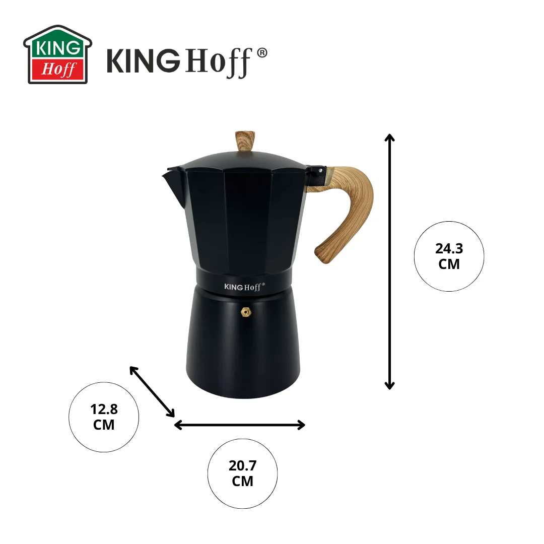 Zaparzacz do kawy espresso, aluminium, 12 filiżanek , czarny/drewnopodobny, KINGHoff, KH-1888 — zdjęcie 15
