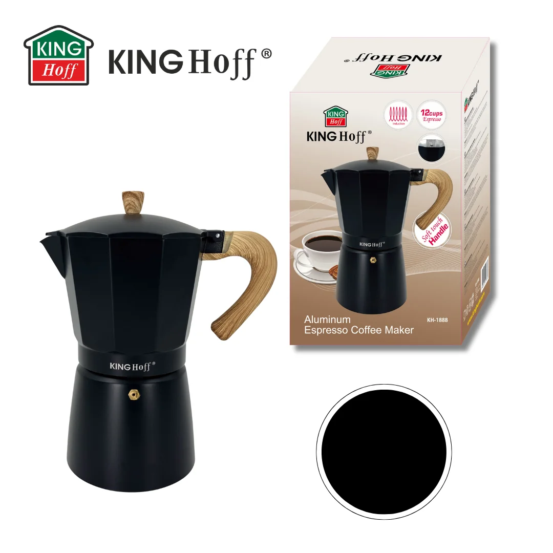 Zaparzacz do kawy espresso, aluminium, 12 filiżanek , czarny/drewnopodobny, KINGHoff, KH-1888 — zdjęcie 16