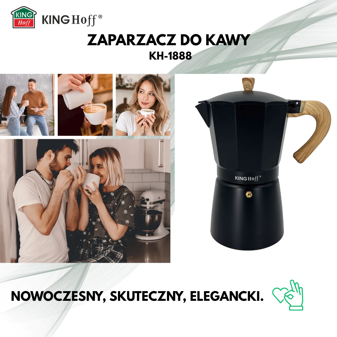 Zaparzacz do kawy espresso, aluminium, 12 filiżanek , czarny/drewnopodobny, KINGHoff, KH-1888 — zdjęcie 4