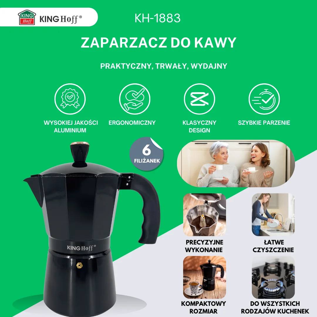 Zaparzacz do kawy espresso, aluminium, 6 filiżanek ,czarny/rose gold, KINGHoff, KH-1883 — zdjęcie 3