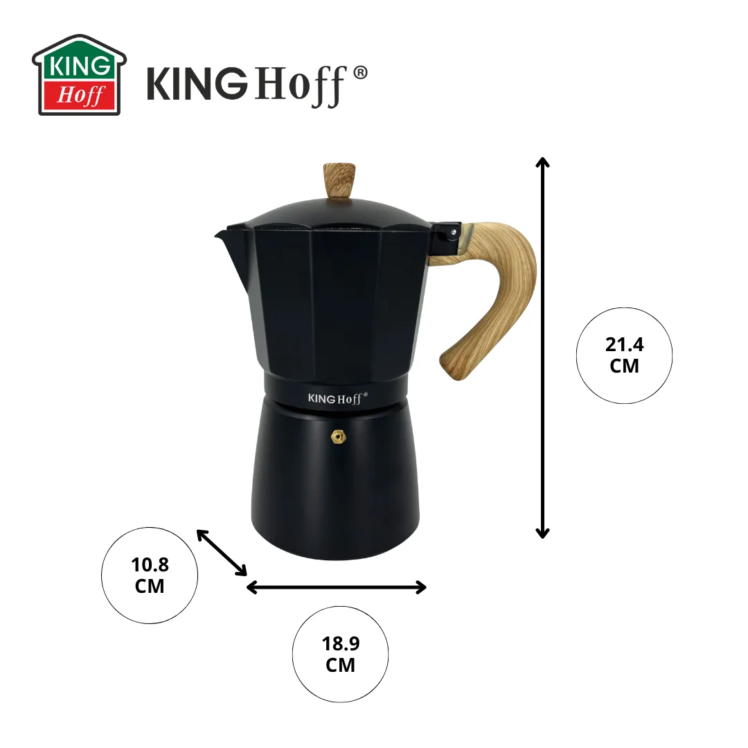 Zaparzacz do kawy espresso, aluminium, 9 filiżanek, czarny/drewnopodobny, KINGHoff, KH-1887 — zdjęcie 14