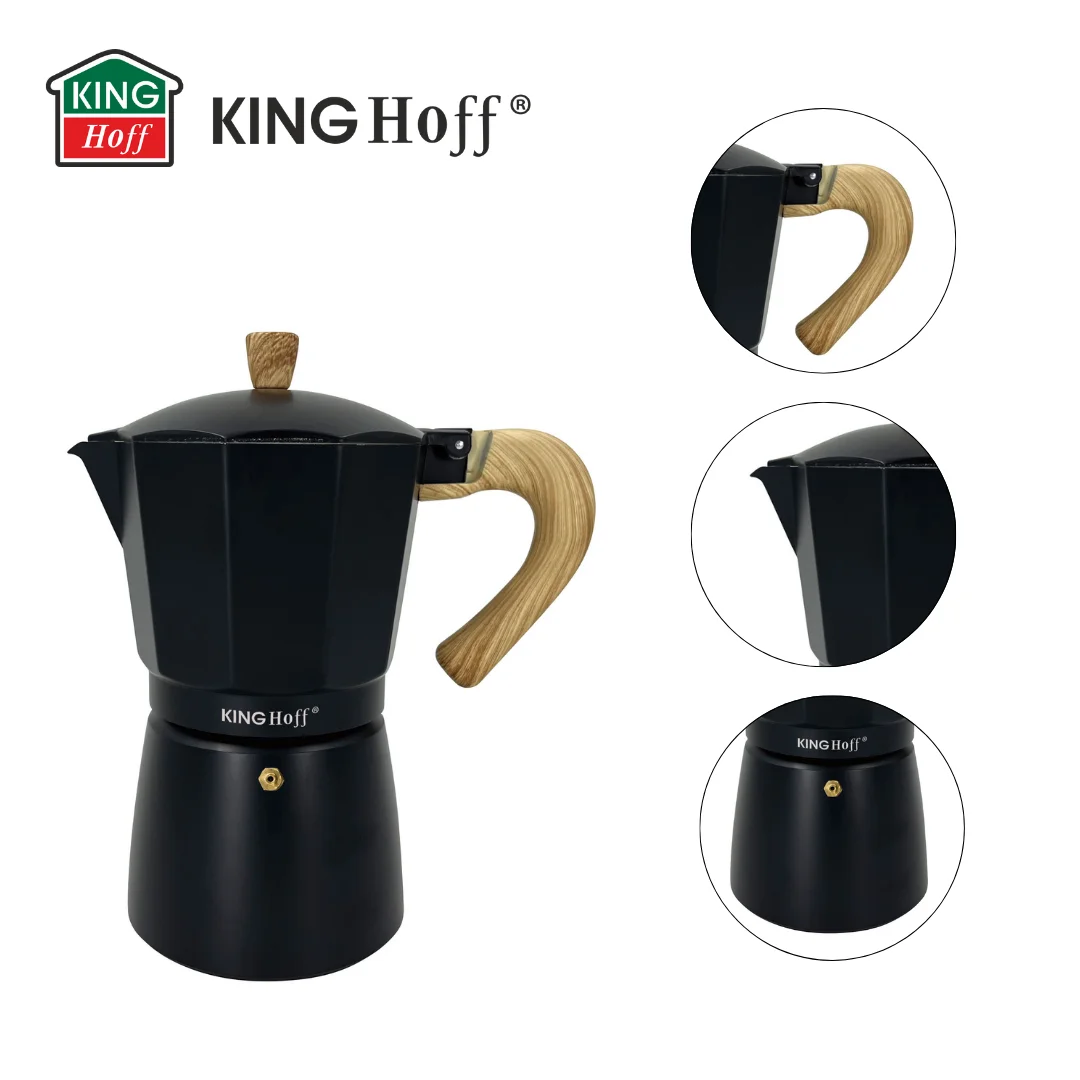Zaparzacz do kawy espresso, aluminium, 9 filiżanek, czarny/drewnopodobny, KINGHoff, KH-1887 — zdjęcie 15