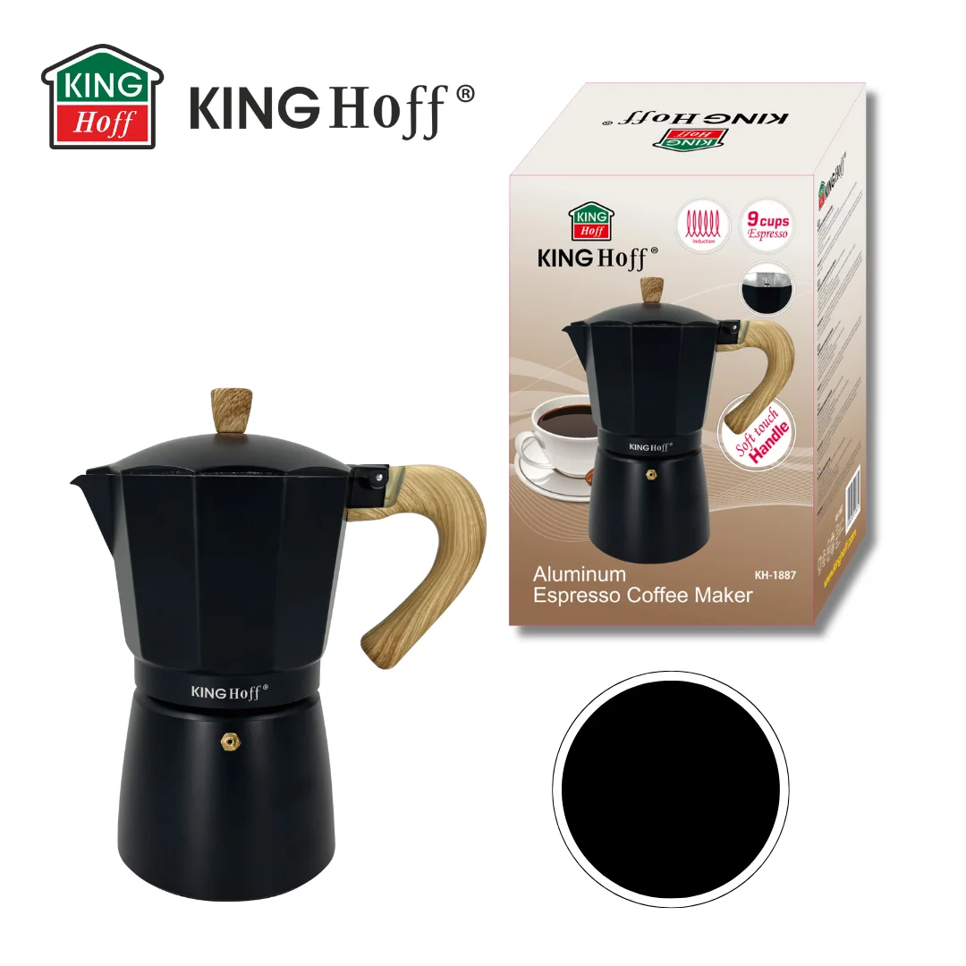 Zaparzacz do kawy espresso, aluminium, 9 filiżanek, czarny/drewnopodobny, KINGHoff, KH-1887 — zdjęcie 16